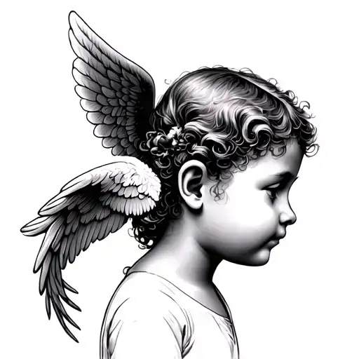 Child Angel Drawing Behind The Ear
