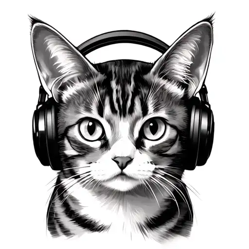 Cat Wearing Headphones And Drawing