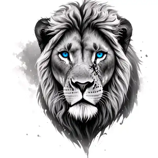 Realistic Lion With Scars And Blue Eyes L