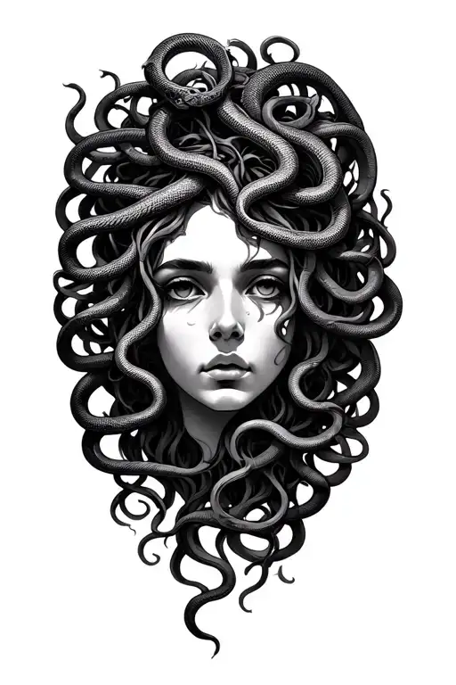 Medusa Head With Snake Heads In The Hair