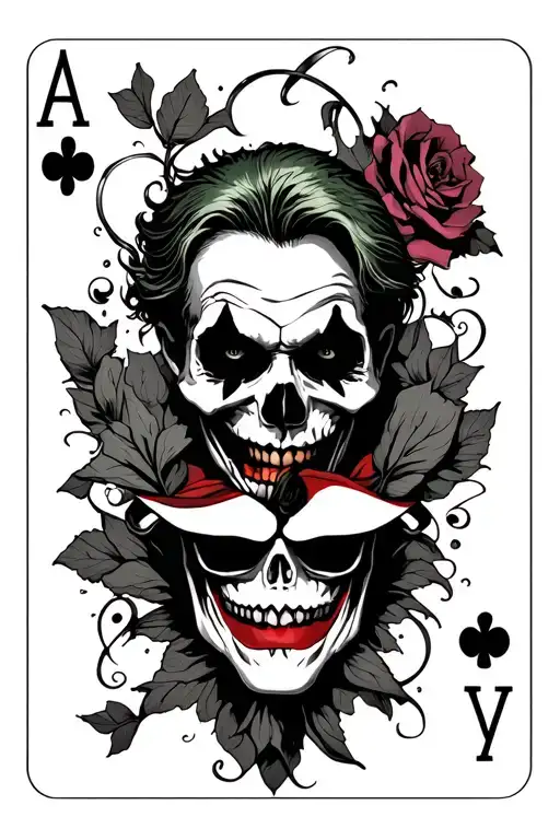Joker Card And Skull Surrounded