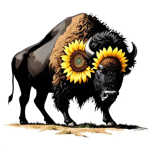 Bison With Sunflower