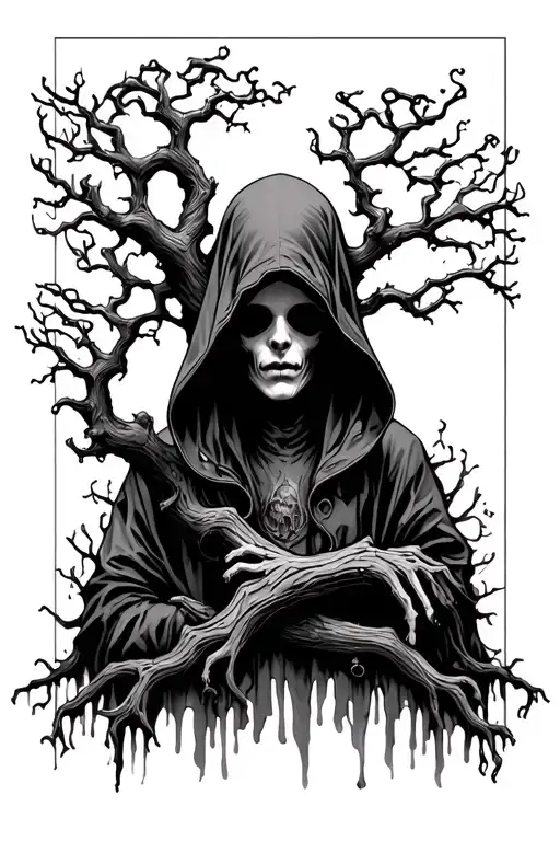 Poison Tree With A Hooded Figure Underneath It