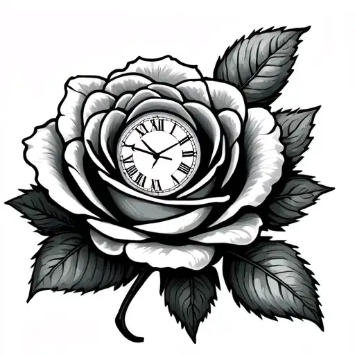 A Bloomed Rose With Petals Made Of Money With The Time On It In Roman Numerals