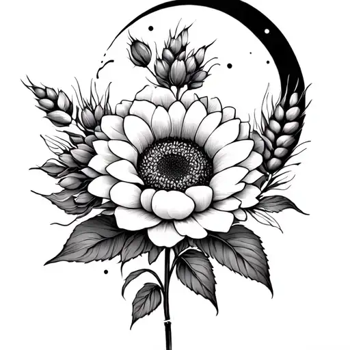 Sun Moon Wheat Sunflower Peony Flowers