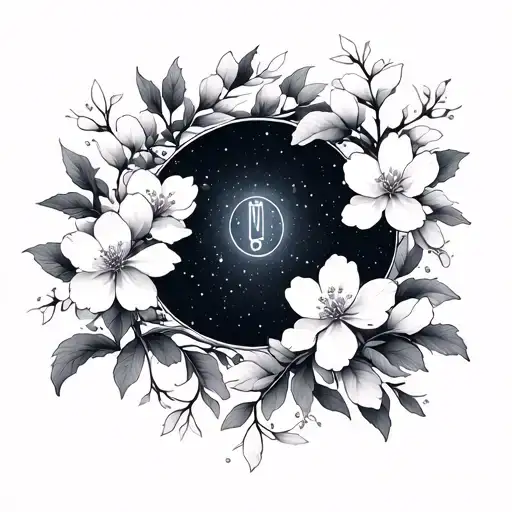 Gemini Constellation With Cherry Blossoms