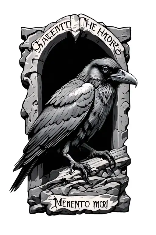 Raven With Words Memento Mori Carved In Stone