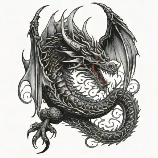 Black Dragon Breathing Fire Breathing Dragon