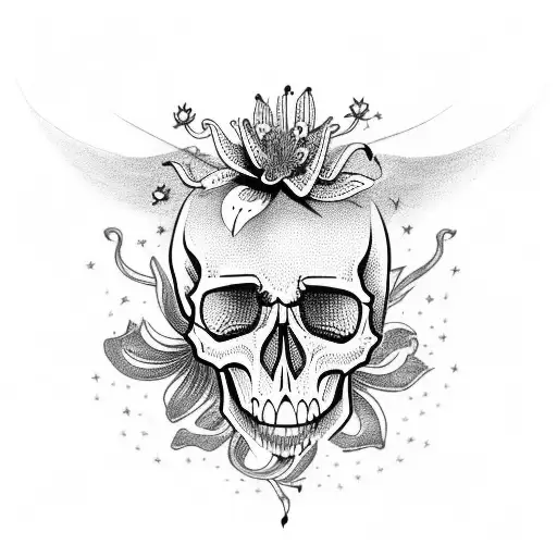Skull With Stargazer Lily