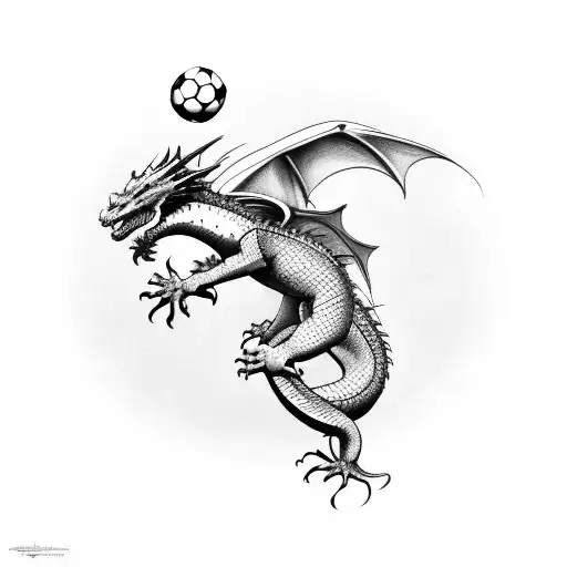 Dragon Playing Futbol In Black-grey Style