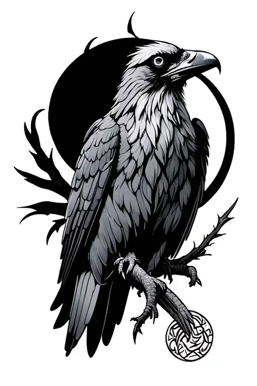 Nordic Style Tattoo Complementing A Raven
