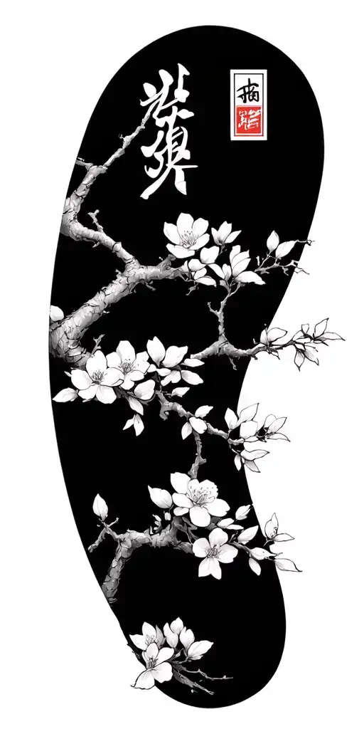 Cherry Blossom Tree With Japanese Symbol For Honor