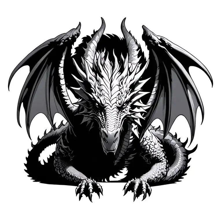 Dragon Facing Forward Wings Spread Behind Wide Open Facing Forward