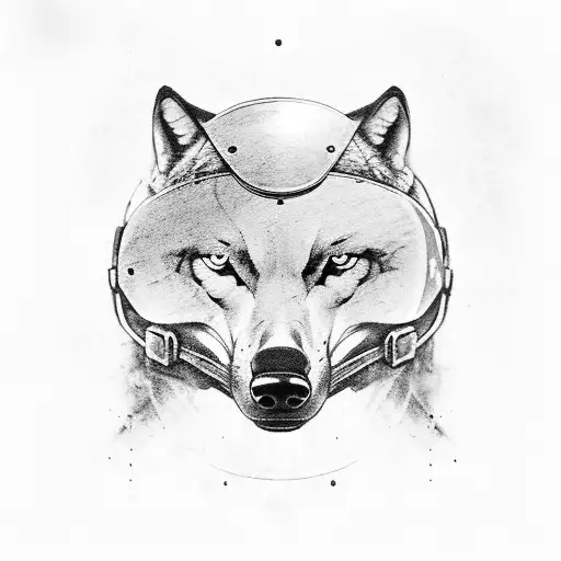 A Wolf In A War Helmet With A Latin Quote About Bravery And Honor In Sketch Style