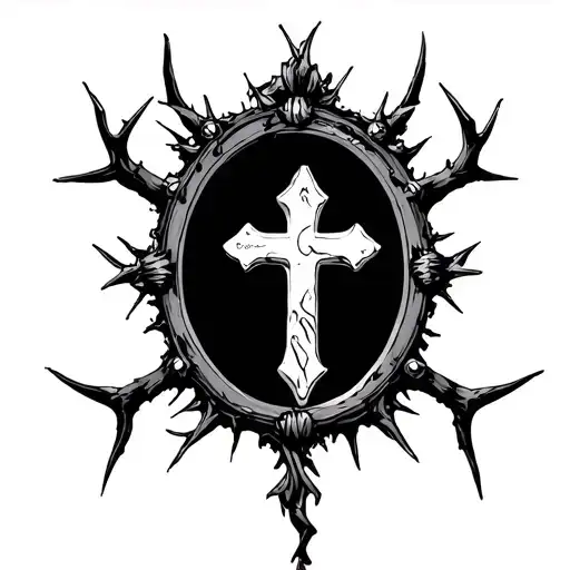 Broken Mirror With Cross And Thornes Surrounded