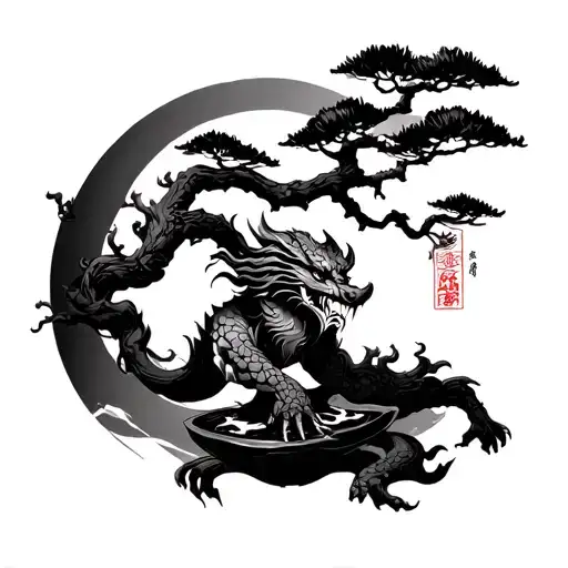 Bonsai Tree Branch And Japanese Demon