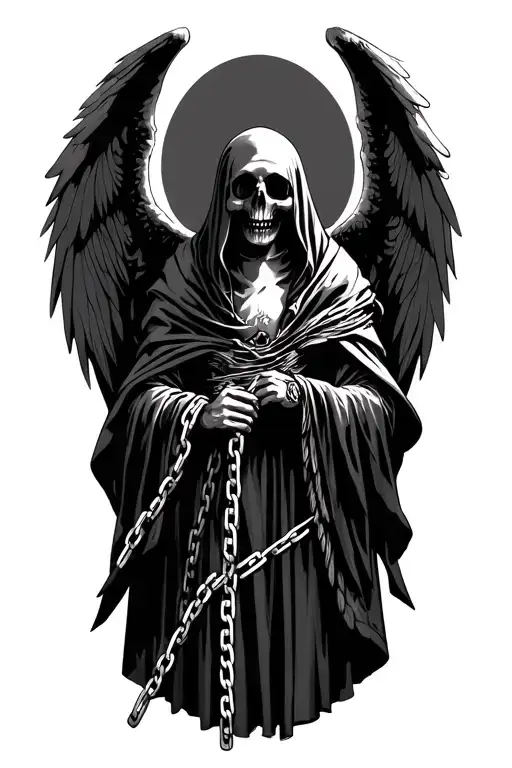 Angel Of Death Cloaked Holding A Chain Wrapped Front View