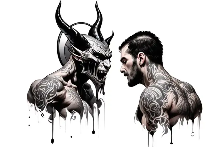 A Man Facing A Mirror With A Demon Reflection