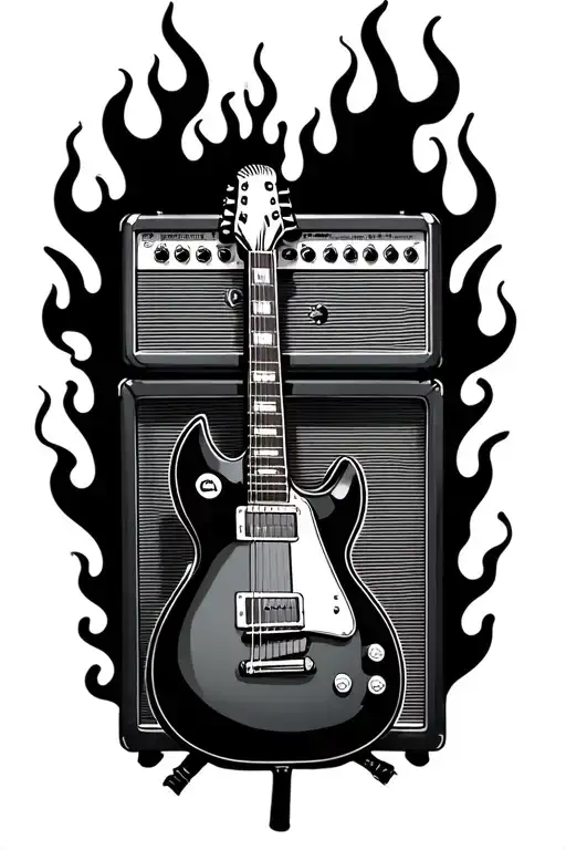 Guitar And Flames Microphone And Amplifier