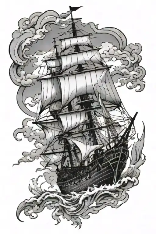 Pirate Ship With Torn Sails