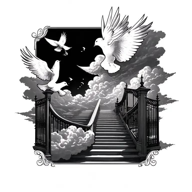 Stairway To Heaven With Gates Clouds 2 Dove Flying
