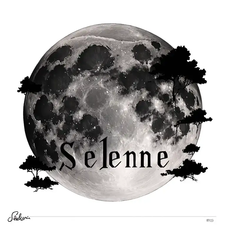 Realistic Full Moon With The Name Selene Etched In It