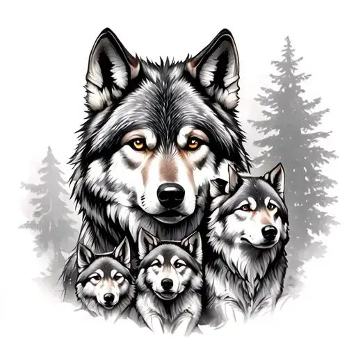 Mother Wolf Protecting The Family