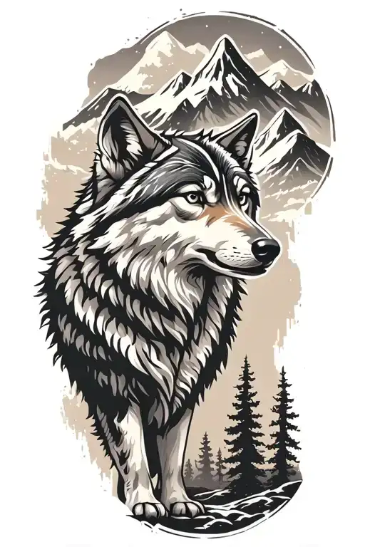 Wolf And Woods And Mountains