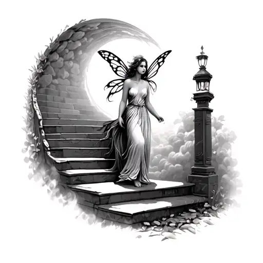 Fairy On Stairs Going Into Heaven