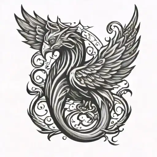 Phoenix Representing Aquarius With Protective Runes