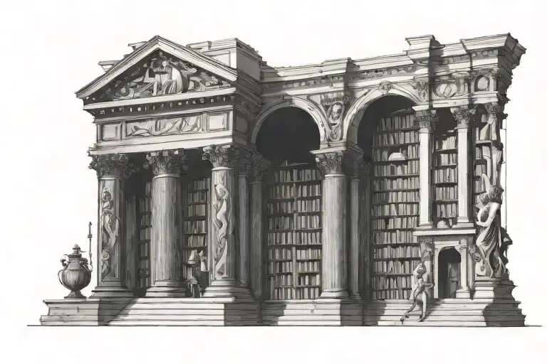 Dark Academia Library Scene With Renaissance Structures