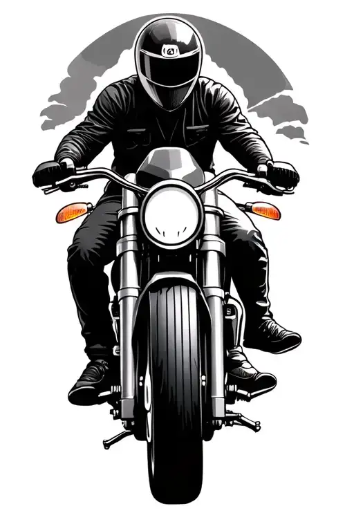 Motorcycle With Rider On Twisty Road Leading