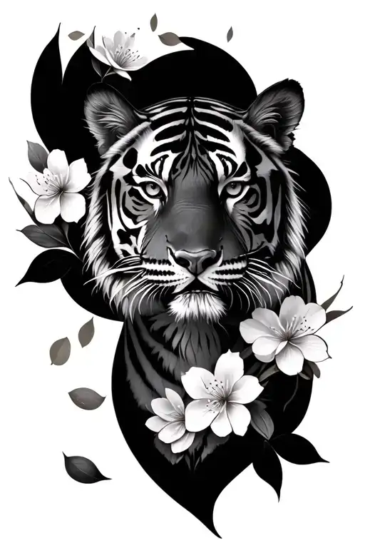 Tiger And Cherry Blossom Petals