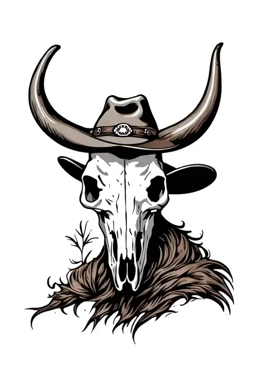 Steer Skull With Cowboy And Weastern