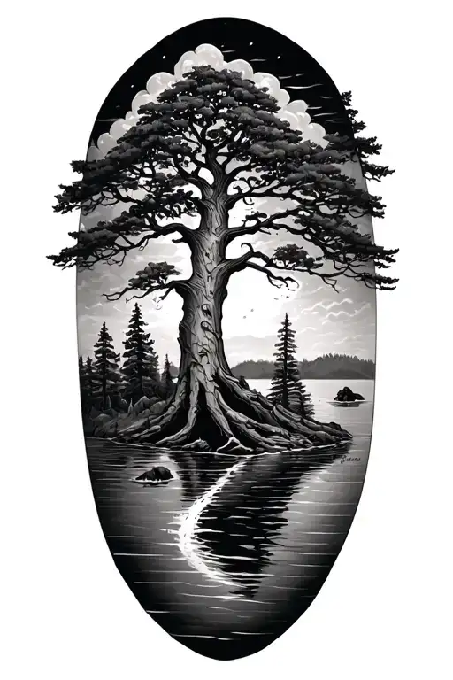Tree Of Life With Lake Superior Tree Trunk Drawn