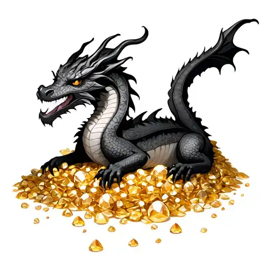 Dragon Lying On A Pile Of Gold And Jewels