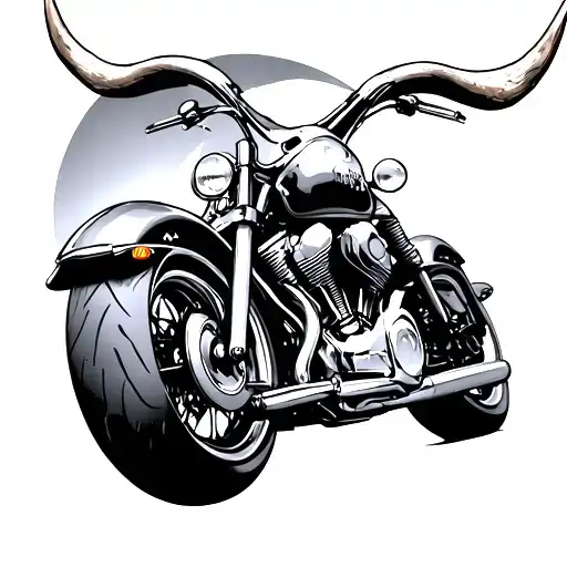 Longhorn Skull And Motorcycle
