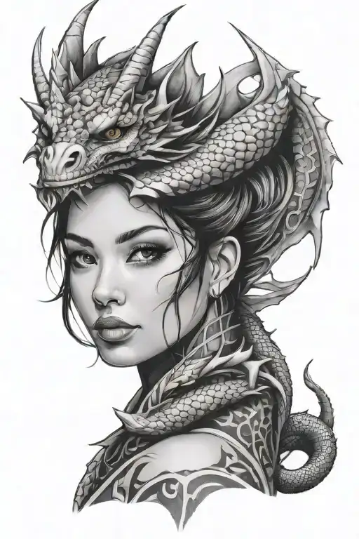 Girl Face With Dragon Wrapped