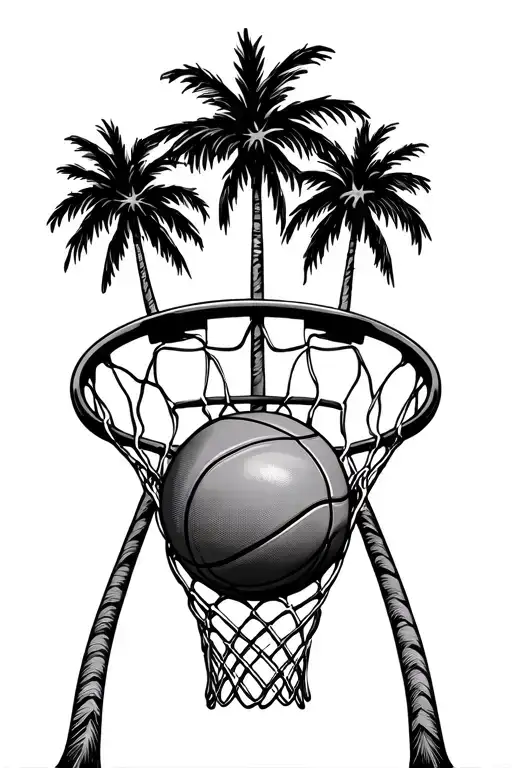Palm Trees And Basket Ball Hoop And Jersey