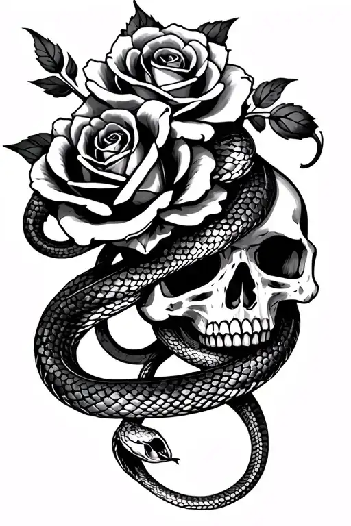 Snake And Rose Wrapped Around A Skull