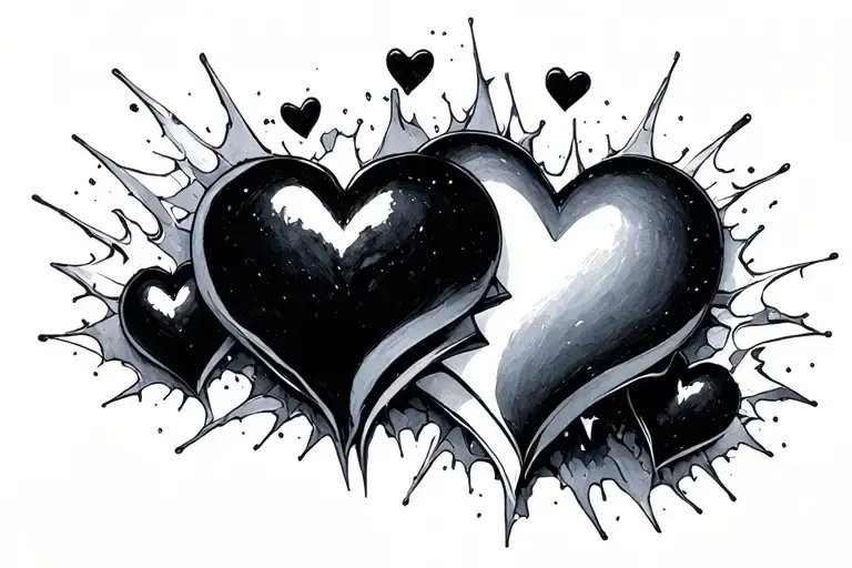 Four Small Black Hearts Breaking Until The Fourth Is In Half