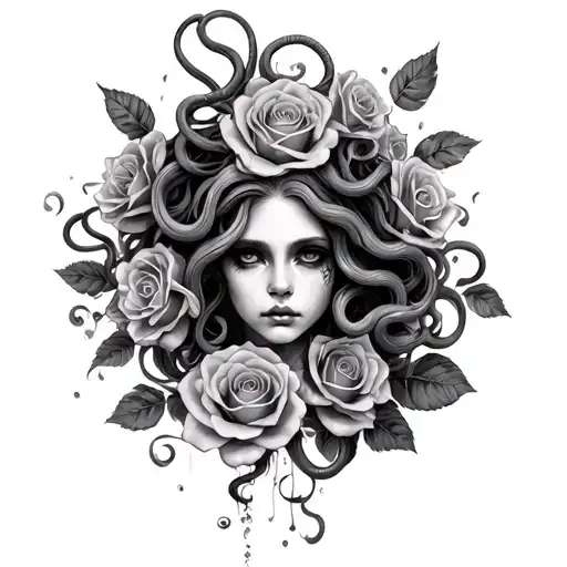 Messy Realistic Medusa With Roses Blooming