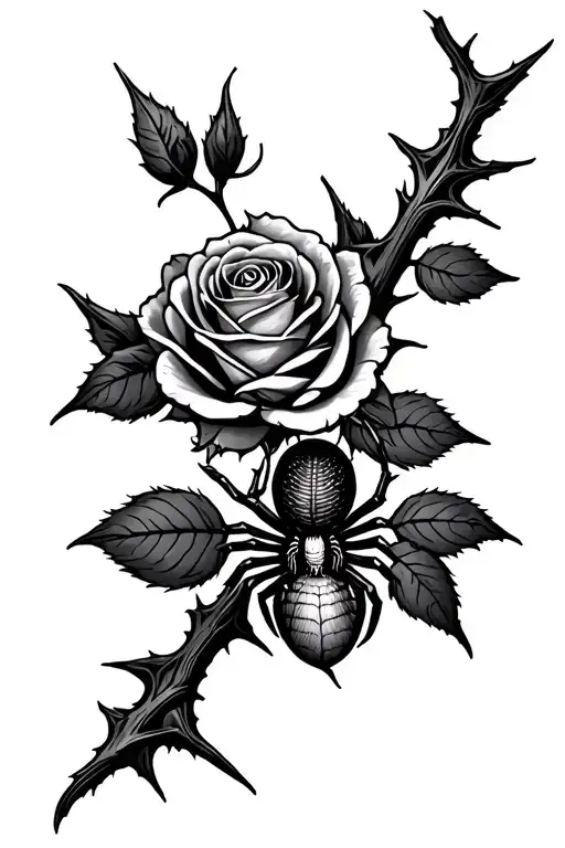 Thorns With Rose And Spider Crawling