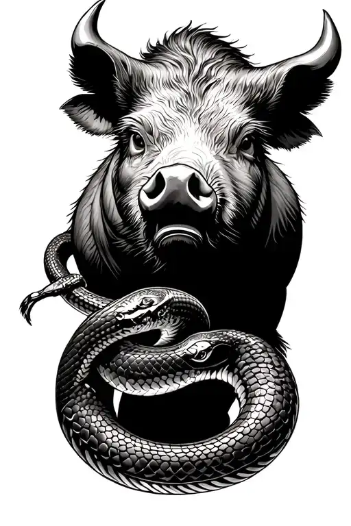 Bull Wild Pig And Snake