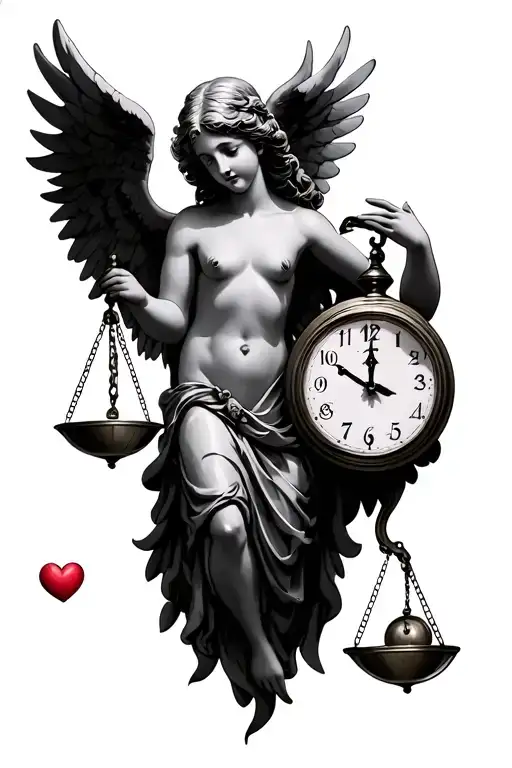 Angel Crying Holding An Scale With A Heart On It With The Other With A Time Clock