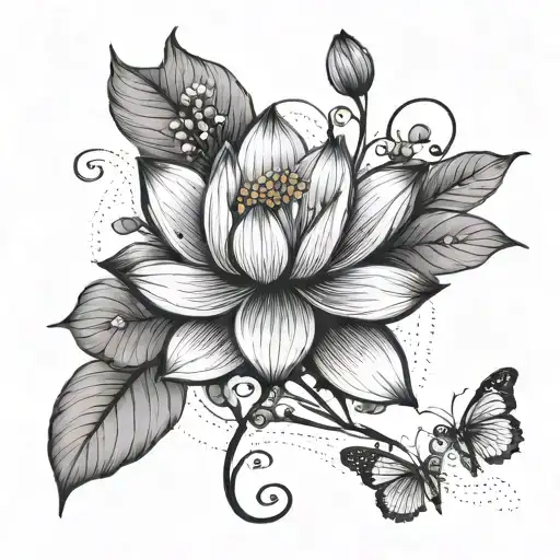 A Lotus And Cherry Blossm Flower With Little Leaves And Circles Around My Arm