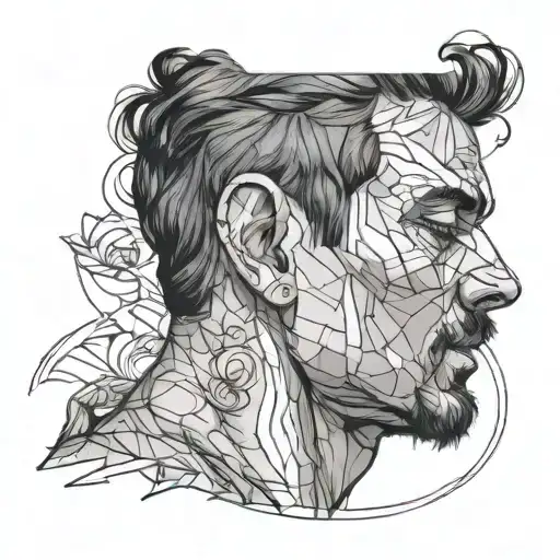 Single Line Drawing Of Man Looking At His Own Face That He Is Holding In His Hands