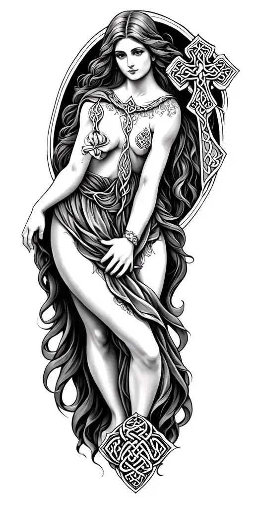 2 Celtic Women Holding A Celtic Cross