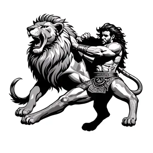 Gladiator Fighting Lion