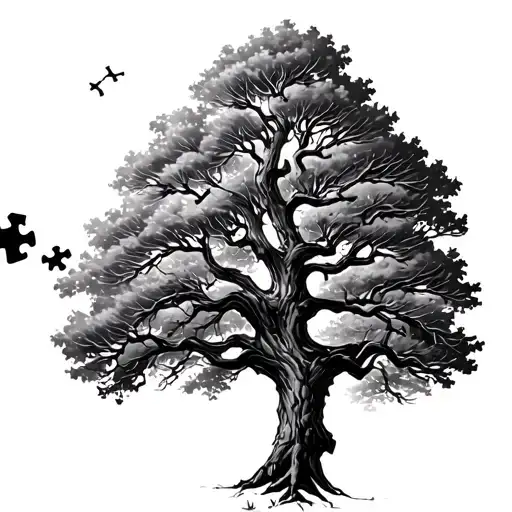 4 Branch Tree With Puzzle Piece At The End Of The Branches
